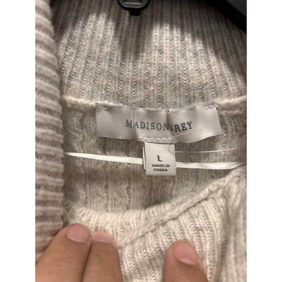 New Madison Grey Warm Gray Textured Knit Turtleneck Sweater Pullover Size Large - Picture 3 of 6